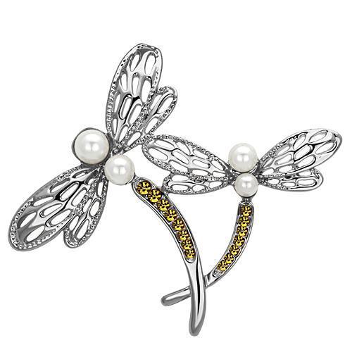 MALO2836 - Imitation Rhodium White Metal Brooches with Synthetic Pearl in White