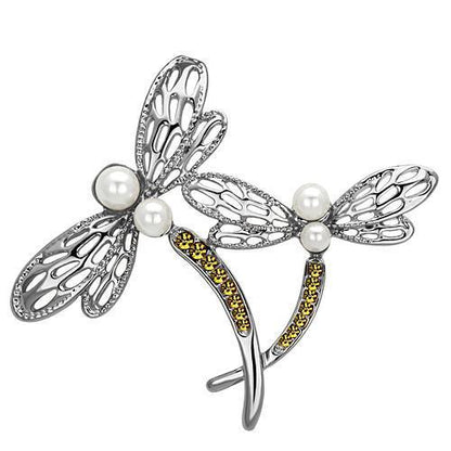 MALO2836 - Imitation Rhodium White Metal Brooches with Synthetic Pearl in White