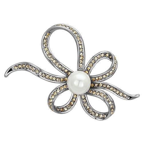 MALO2840 - Imitation Rhodium White Metal Brooches with Synthetic Pearl in White