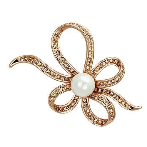 MALO2841 - Flash Rose Gold White Metal Brooches with Synthetic Pearl in White
