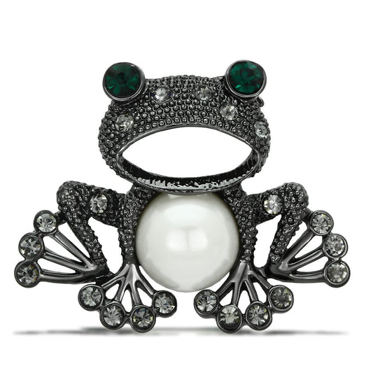 MALO2845 - Ruthenium White Metal Brooches with Synthetic Pearl in White
