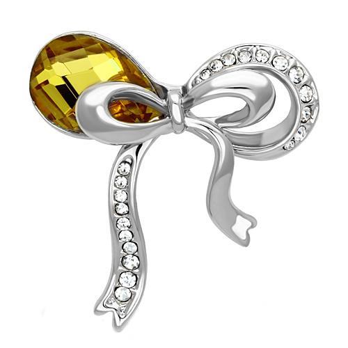 MALO2846 - Imitation Rhodium White Metal Brooches with Synthetic Glass Bead in Topaz