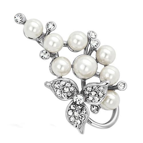MALO2852 - Imitation Rhodium White Metal Brooches with Synthetic Pearl in White