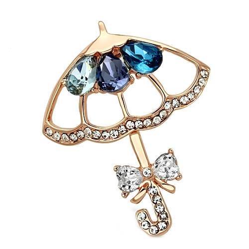 MALO2855 - Flash Rose Gold White Metal Brooches with Synthetic Glass Bead in Multi Color
