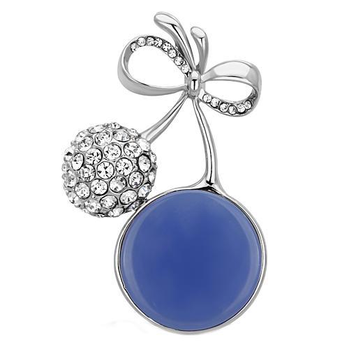 MALO2856 - Imitation Rhodium White Metal Brooches with Synthetic Synthetic Stone in Capri Blue