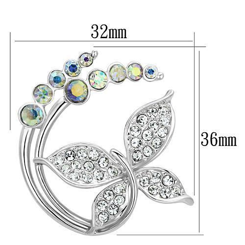 MALO2860 - Imitation Rhodium White Metal Brooches with Top Grade Crystal  in Aurora Borealis (Rainbow Effect)