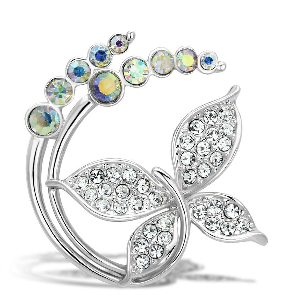 MALO2861 - Flash Gold White Metal Brooches with Top Grade Crystal  in Aurora Borealis (Rainbow Effect)