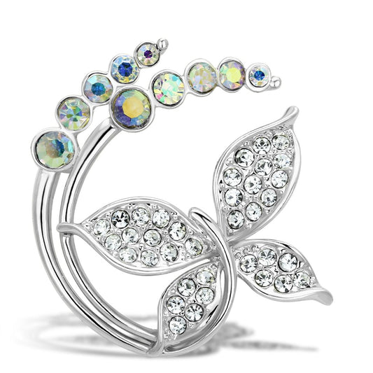 MALO2861 - Flash Gold White Metal Brooches with Top Grade Crystal  in Aurora Borealis (Rainbow Effect)