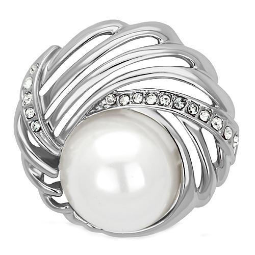 MALO2866 - Imitation Rhodium White Metal Brooches with Synthetic Pearl in White