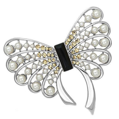 MALO2868 - Imitation Rhodium White Metal Brooches with Synthetic Pearl in Jet