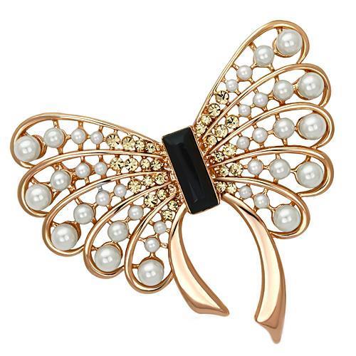 MALO2869 - Flash Rose Gold White Metal Brooches with Synthetic Pearl in Jet
