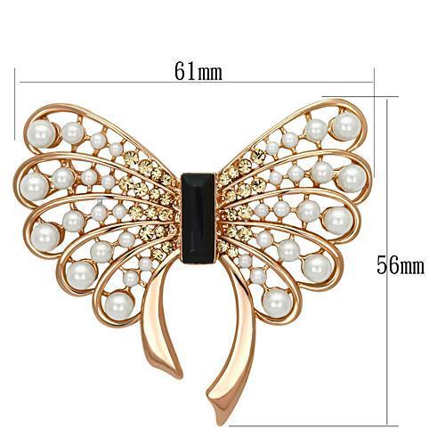 MALO2869 - Flash Rose Gold White Metal Brooches with Synthetic Pearl in Jet