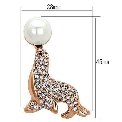 MALO2873 - Flash Rose Gold White Metal Brooches with Synthetic Pearl in White