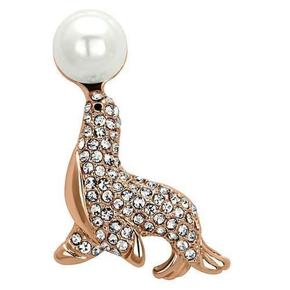 MALO2873 - Flash Rose Gold White Metal Brooches with Synthetic Pearl in White