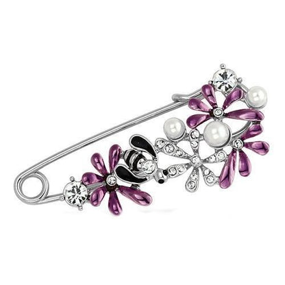 MALO2878 - Imitation Rhodium White Metal Brooches with Synthetic Pearl in White