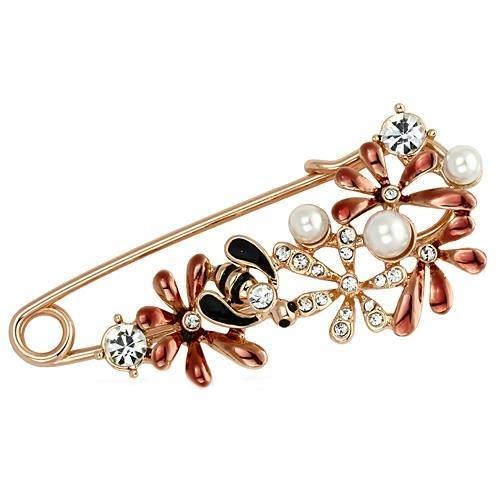 MALO2879 - Flash Rose Gold White Metal Brooches with Synthetic Pearl in White