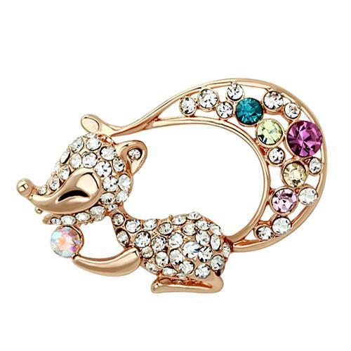 MALO2889 - Flash Rose Gold White Metal Brooches with Top Grade Crystal  in Multi Color