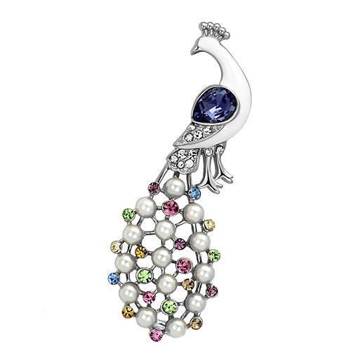 MALO2896 - Imitation Rhodium White Metal Brooches with Top Grade Crystal  in Multi Color