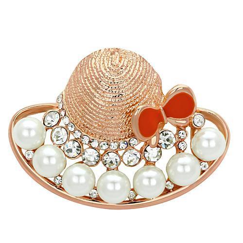 MALO2902 - Flash Rose Gold White Metal Brooches with Synthetic Pearl in White