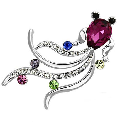 MALO2904 - Imitation Rhodium White Metal Brooches with Synthetic Glass Bead in Fuchsia