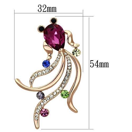 MALO2905 - Flash Rose Gold White Metal Brooches with Synthetic Glass Bead in Fuchsia