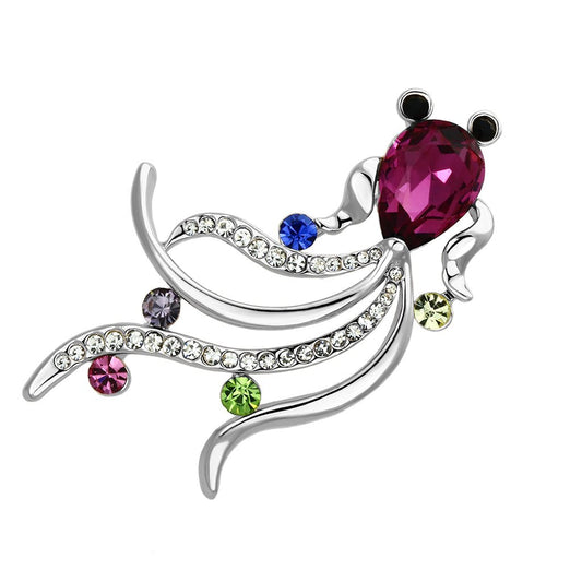 MALO2905 - Flash Rose Gold White Metal Brooches with Synthetic Glass Bead in Fuchsia