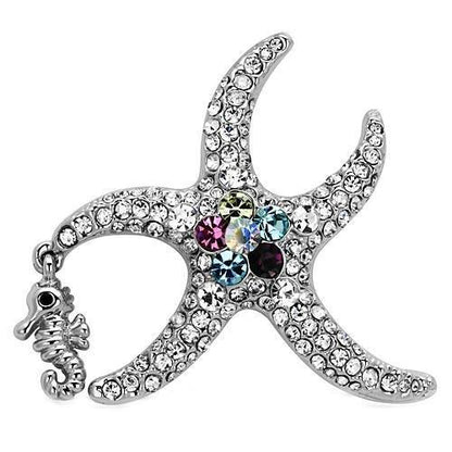 MALO2910 - Imitation Rhodium White Metal Brooches with Top Grade Crystal  in Multi Color