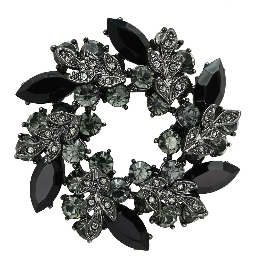 MALO2917 - Ruthenium White Metal Brooches with Top Grade Crystal  in Jet