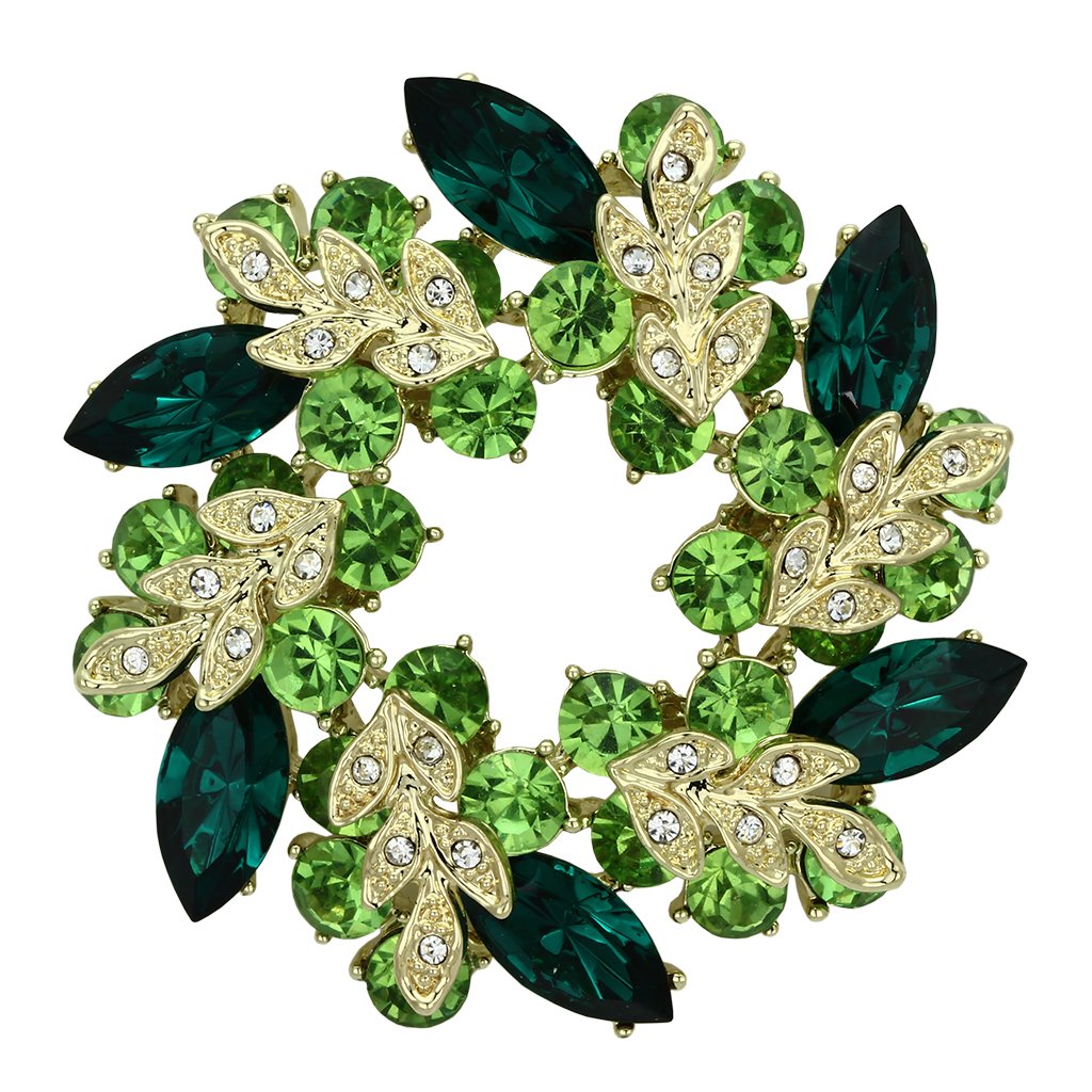 MALO2918 - Flash Gold White Metal Brooches with Top Grade Crystal  in Emerald