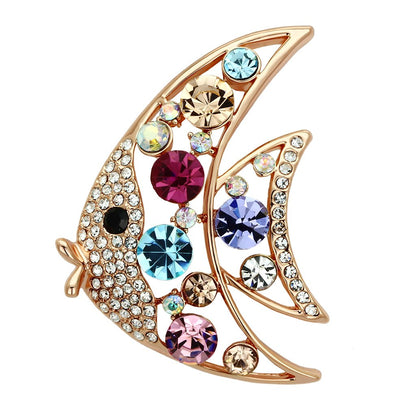 MALO2923 - Flash Rose Gold White Metal Brooches with Top Grade Crystal  in Multi Color