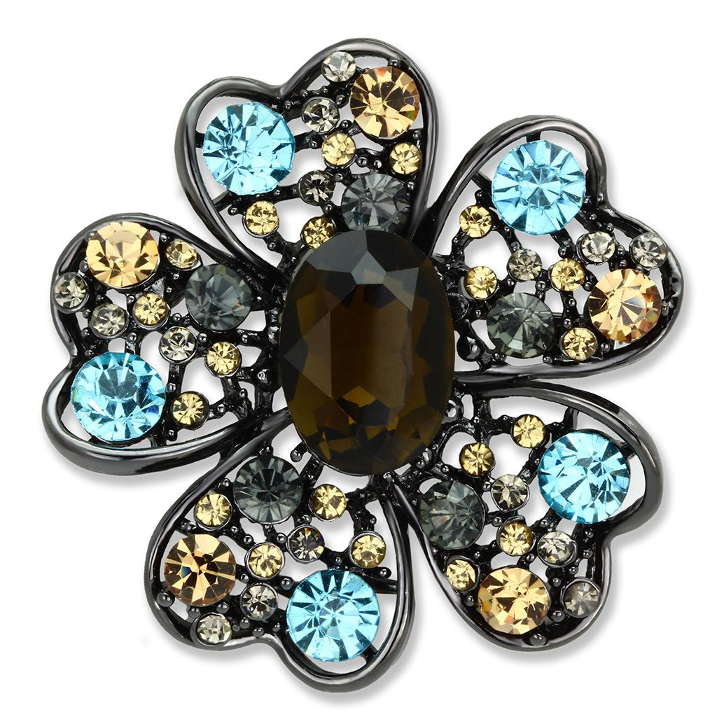 MALO2926 - Ruthenium White Metal Brooches with Synthetic Synthetic Glass in Brown