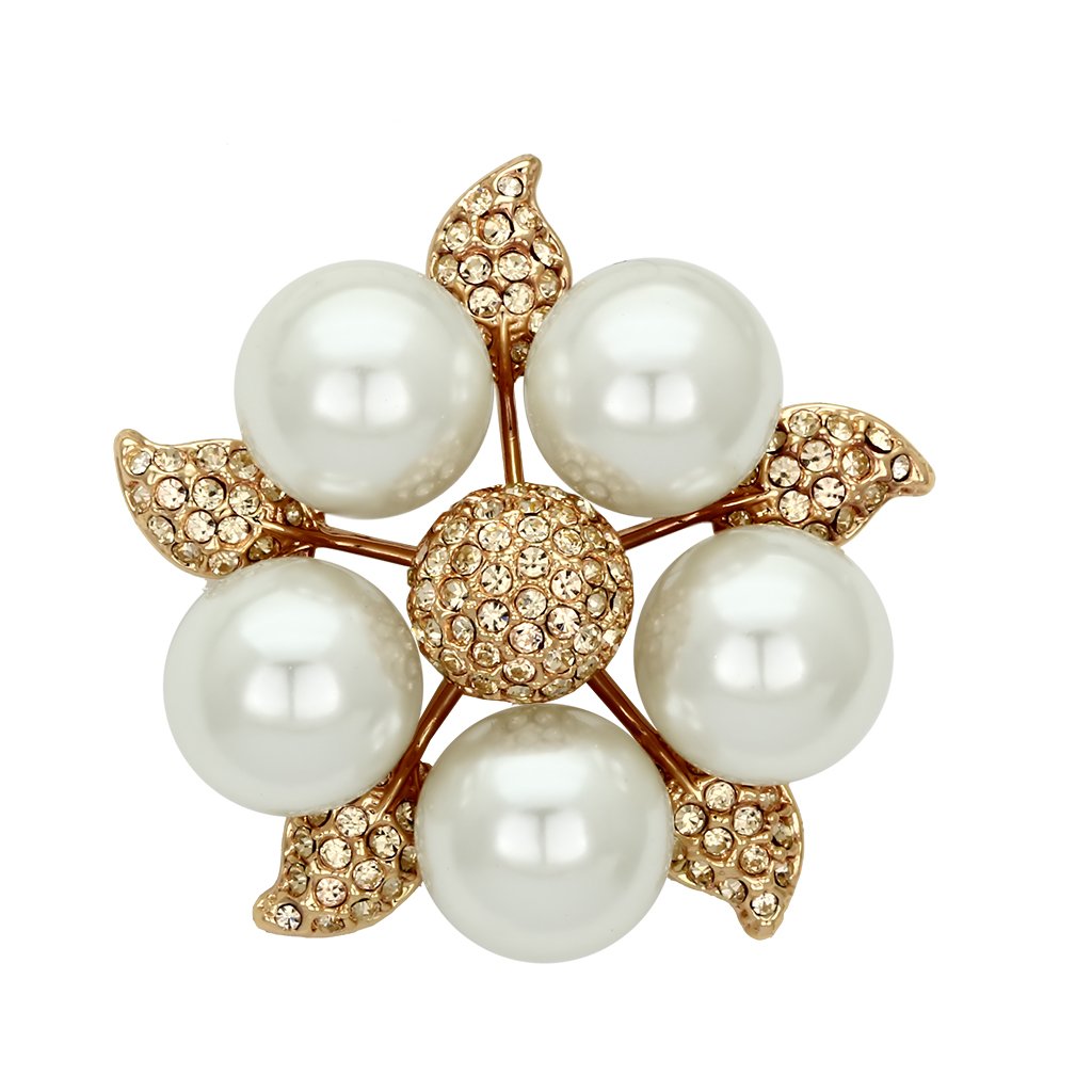 MALO2928 - Flash Rose Gold White Metal Brooches with Synthetic Pearl in White