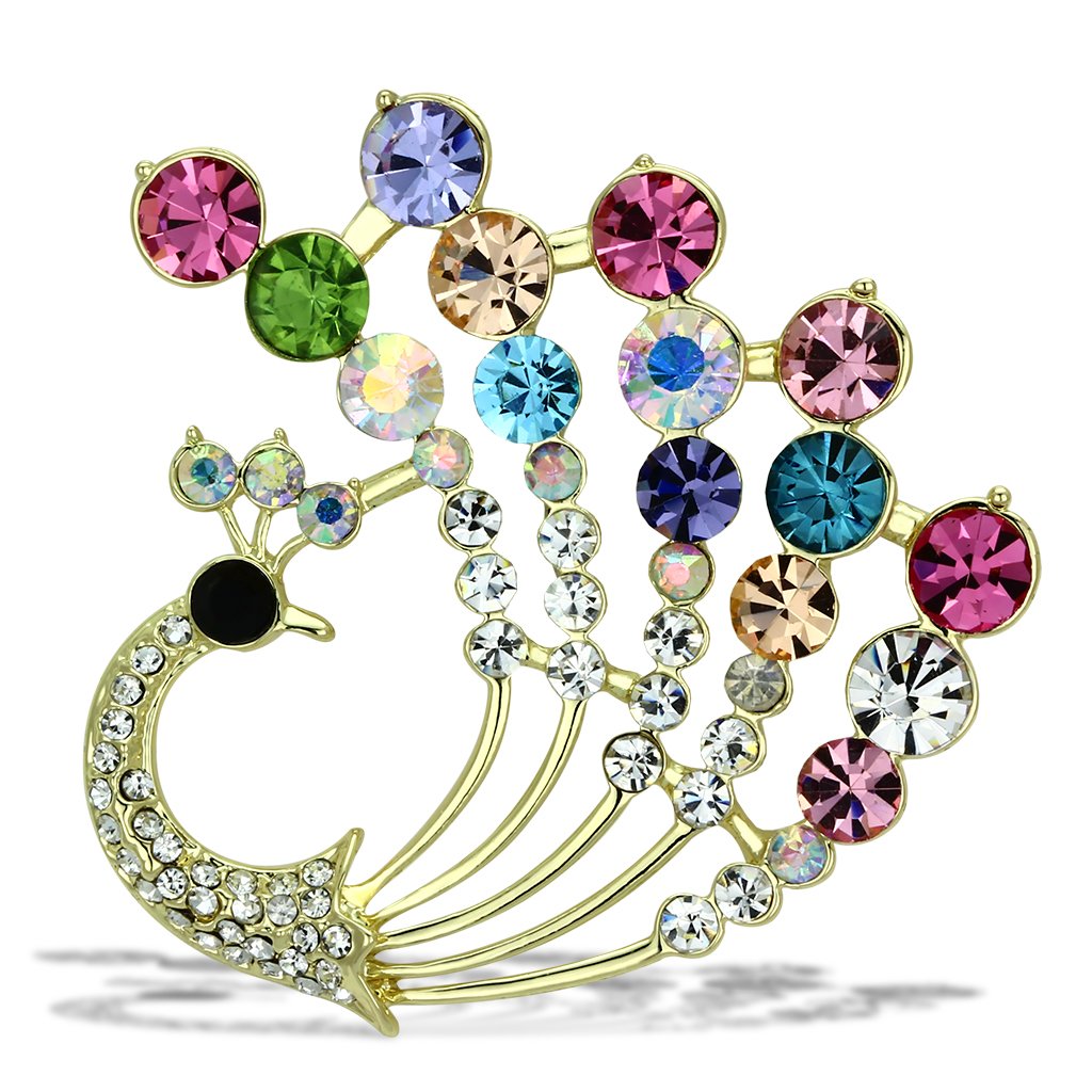 MALO2931 - Flash Gold White Metal Brooches with Top Grade Crystal  in Multi Color