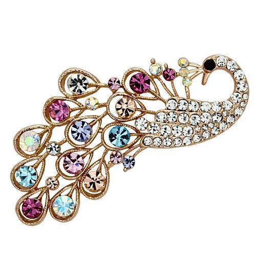 MALO2932 - Flash Rose Gold White Metal Brooches with Top Grade Crystal  in Multi Color
