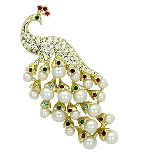 MALO2933 - Flash Gold White Metal Brooches with Synthetic Pearl in White