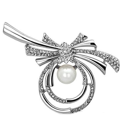 MALO2938 - Imitation Rhodium White Metal Brooches with Synthetic Pearl in White