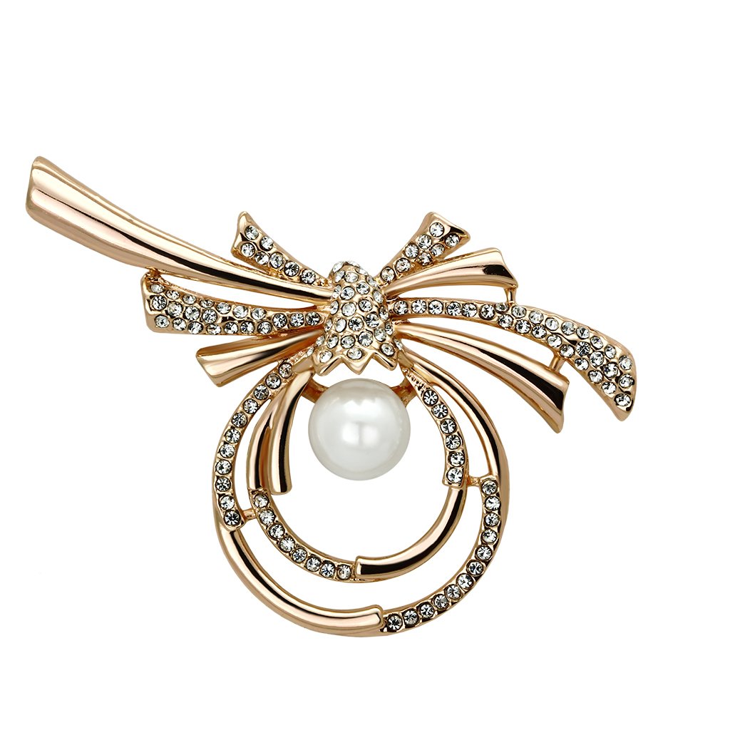 MALO2939 - Flash Rose Gold White Metal Brooches with Synthetic Pearl in White