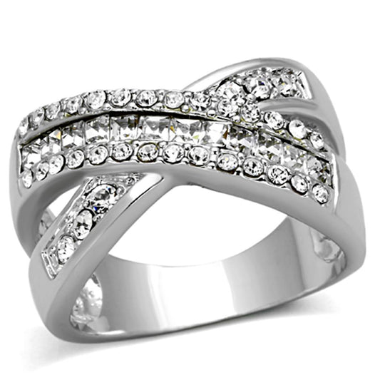 MALO2942 - Rhodium Brass Ring with Top Grade Crystal  in Clear