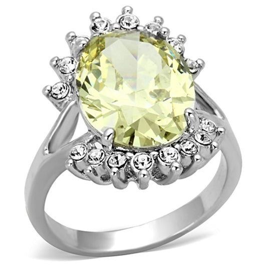 MALO2943 - Rhodium Brass Ring with AAA Grade CZ  in Apple Green color