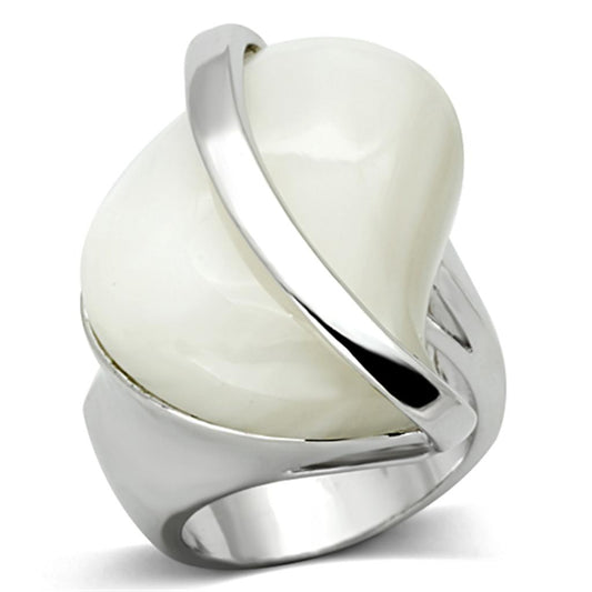 MALO2944 - Rhodium Brass Ring with Synthetic Synthetic Stone in White