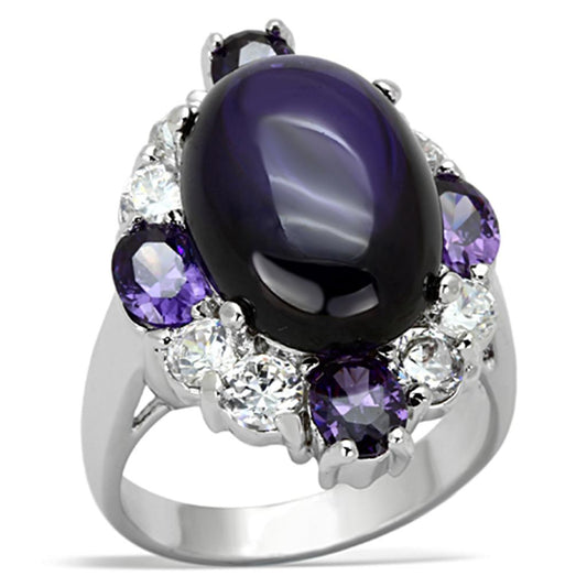 MALO2947 - Rhodium Brass Ring with AAA Grade CZ  in Fuchsia