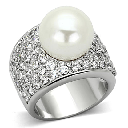 MALO2951 - Rhodium Brass Ring with Synthetic Pearl in White