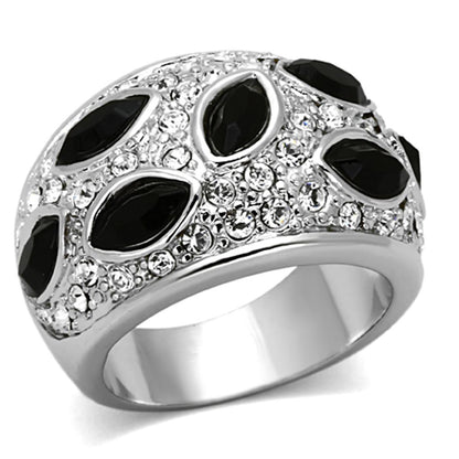 MALO2957 - Rhodium Brass Ring with Synthetic Cat Eye in Jet