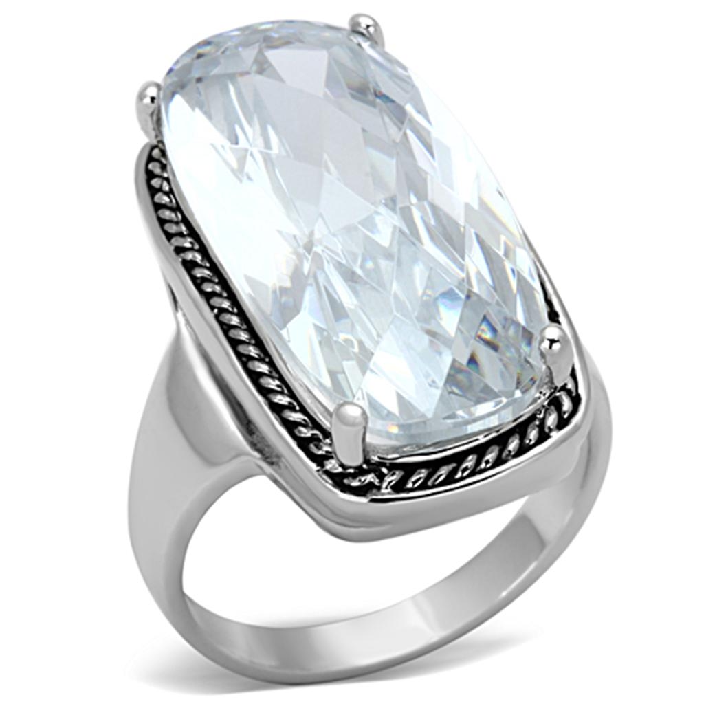 MALO2958 - Rhodium Brass Ring with AAA Grade CZ  in Clear