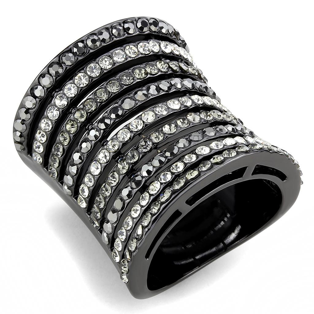 MALO2967 - Ruthenium Brass Ring with Top Grade Crystal  in Black Diamond