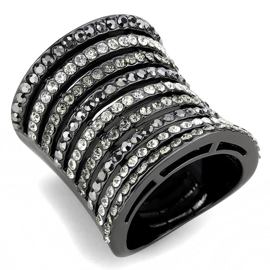 MALO2967 - Ruthenium Brass Ring with Top Grade Crystal  in Black Diamond