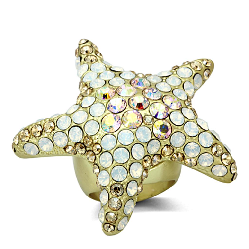MALO2973 - Matte Gold Brass Ring with Top Grade Crystal  in Multi Color