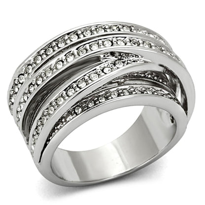 MALO2995 - Rhodium Brass Ring with Top Grade Crystal  in Clear