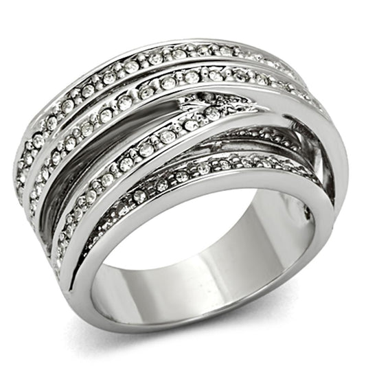 MALO2995 - Rhodium Brass Ring with Top Grade Crystal  in Clear