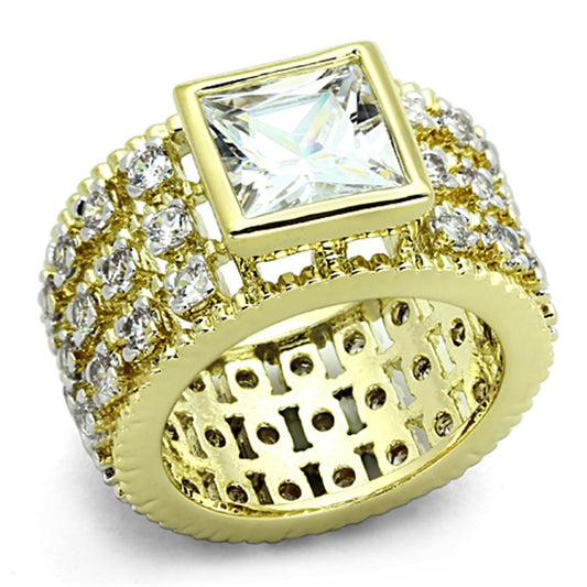 MALO3002 - Gold+Rhodium Brass Ring with AAA Grade CZ  in Clear